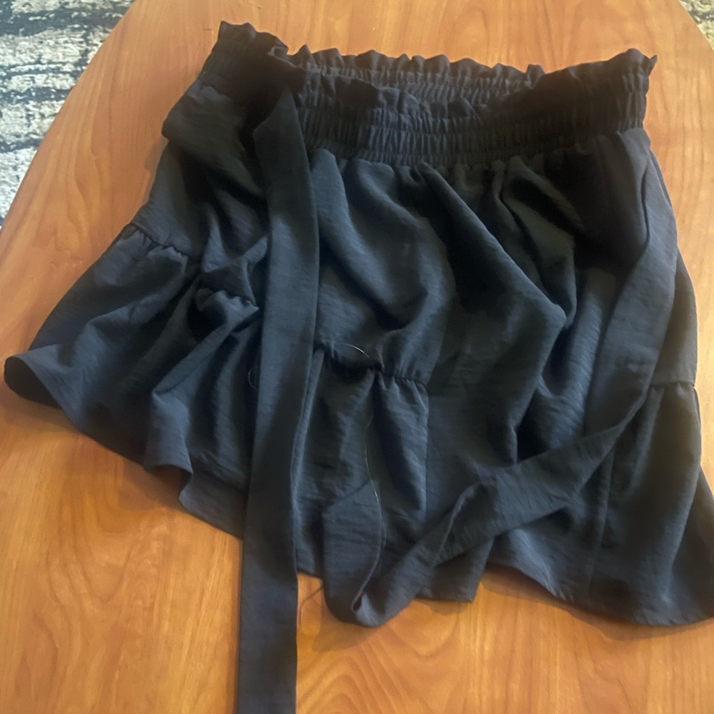 Black Ruffled Mini Skirt with Tie Waist